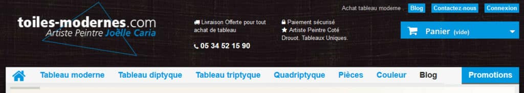 Un exemple de blog intégré directement dans le menu d'une boutique en ligne