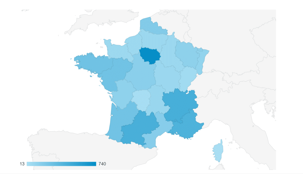 Plus la zone est foncée plus une grosse partie des visiteurs provient de là