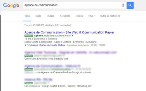 Annonces vertes Google AdWords