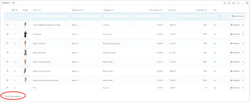 Actions groupées produits Prestashop