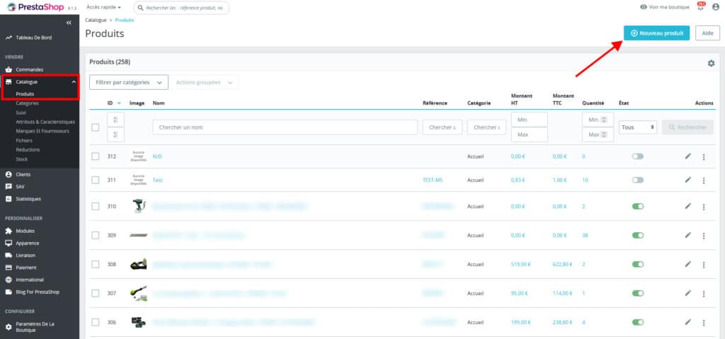 Ajouter produit prestashop 8.1.2