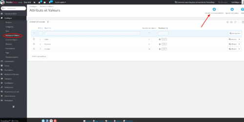 Ecommerce Prestashop Attributs de produits