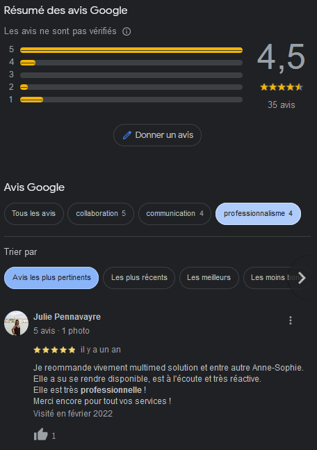 Capture Avis sur Google My Business