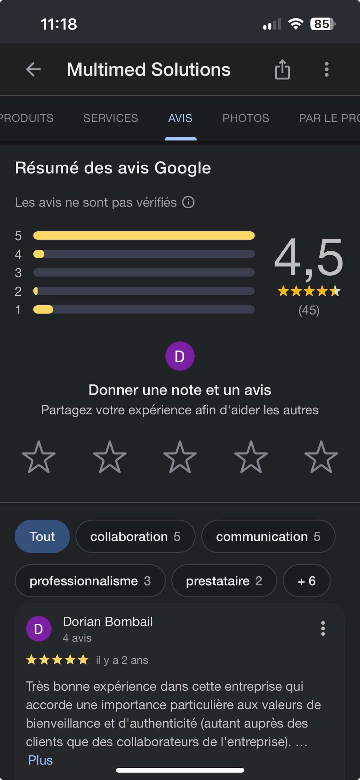 Résumé des avis Google de Multimed Solutions